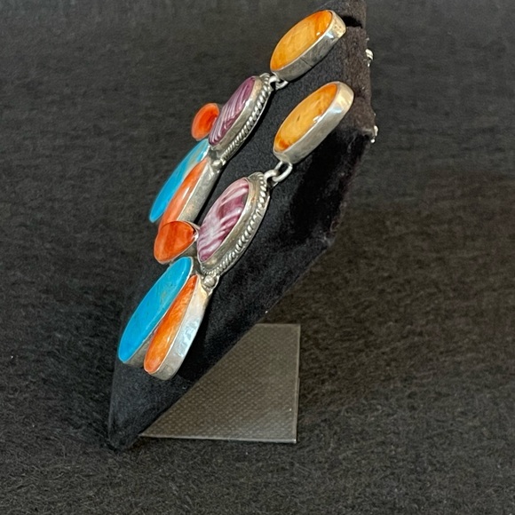 🌈 AUTHENTIC STERLING SILVER TUEQUOISE & SPINY EARRINGS - Picture 7 of 11